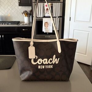 Coach Signature Brown and Cream Tote